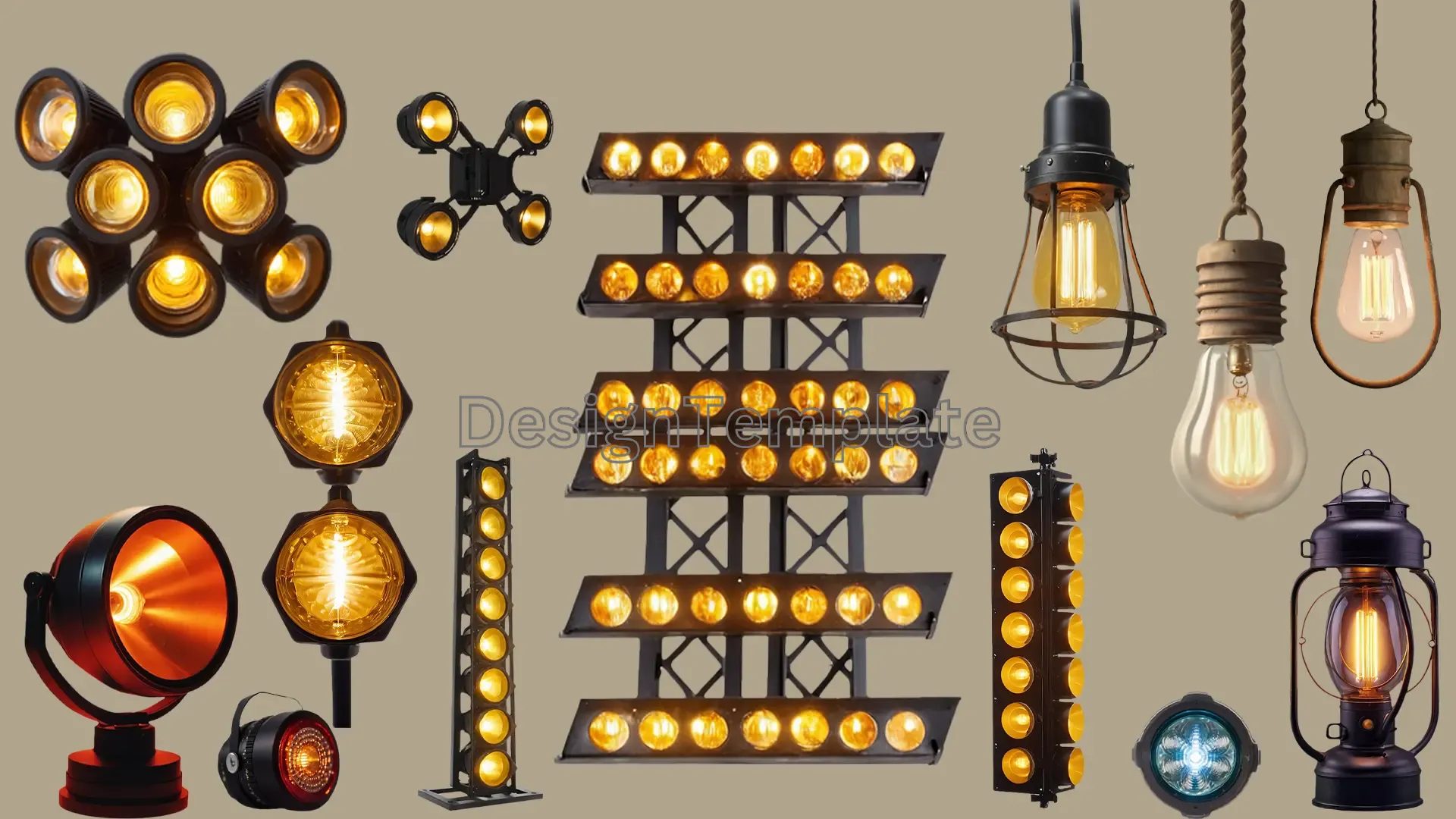 Unique Metal Tower Yellow LED 3D Elements Pack